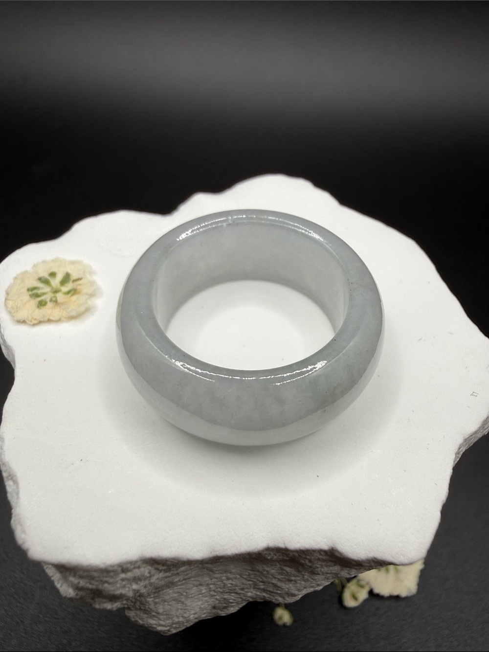Elegant Icy White Jade Bangle Ring